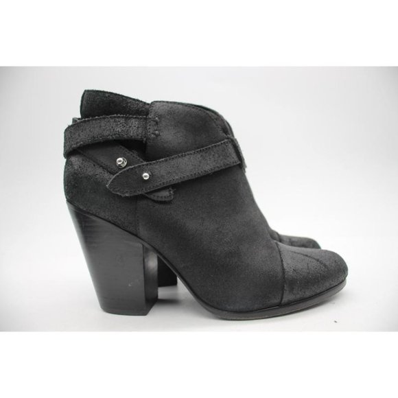 Rag & Bone Harrow Women's EU 40 Ankle Bootie Boot Block Heel Waxed Black Suede - Picture 1 of 10